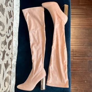 Blush pink over the knee boots